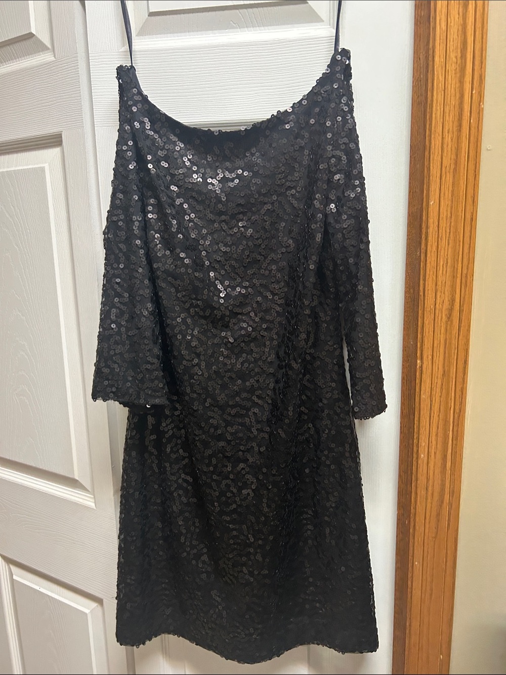 Jessica Howard Black Sequin 3/4 Sleeve Dress